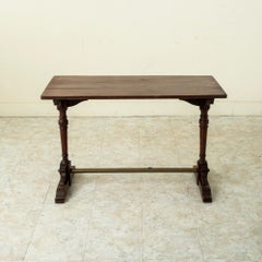 Early 20th Century French Walnut and Brass Bistro Table, Cafe Table, or Console