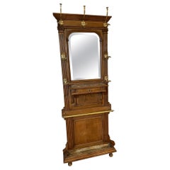 Early 20th Century French Walnut and Brass Coat Hanger, 1900s