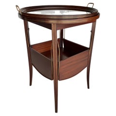 Early 20th Century French Walnut and Brass Inlay Tea Table