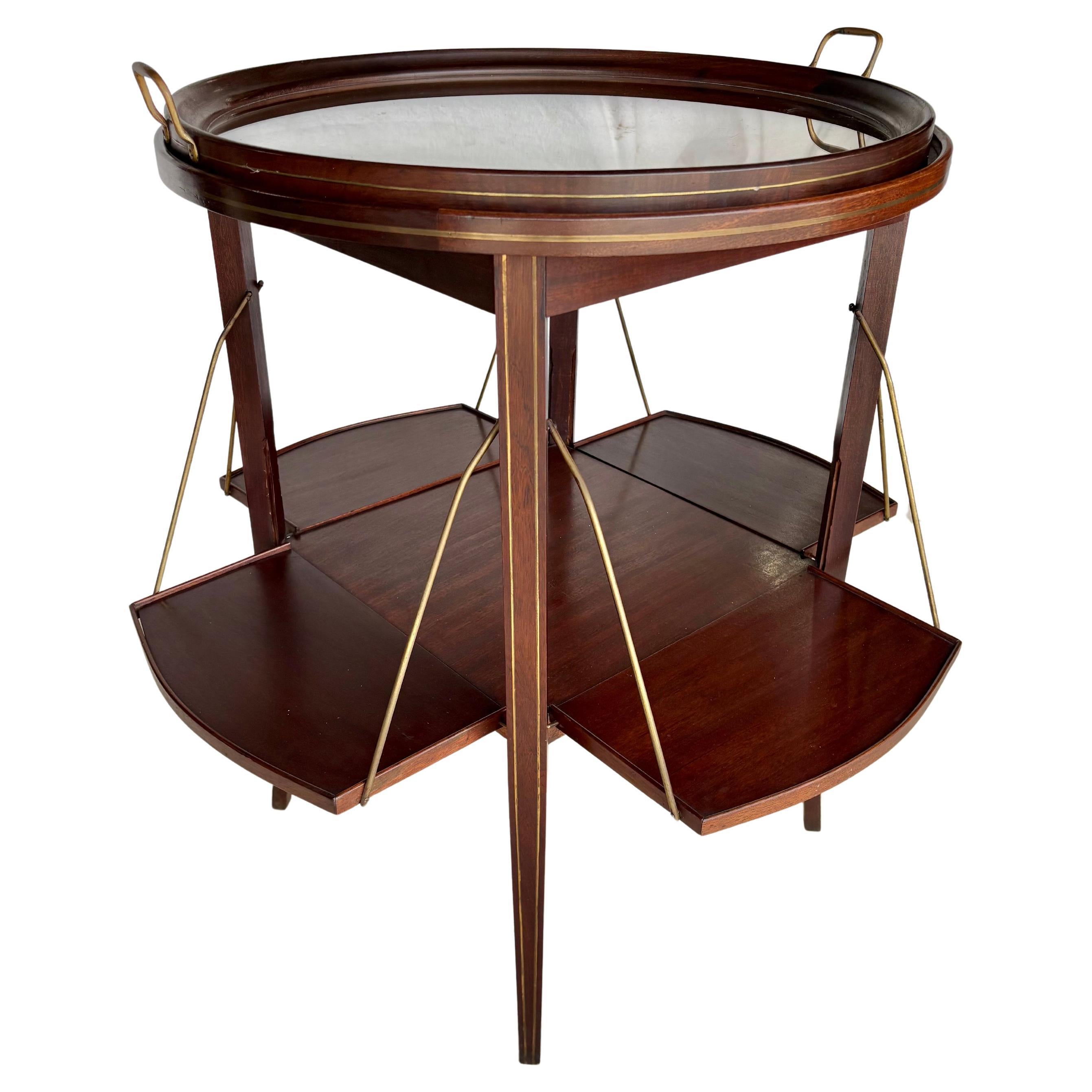 Early 20th Century French Walnut and Brass Inlay Tea Table For Sale