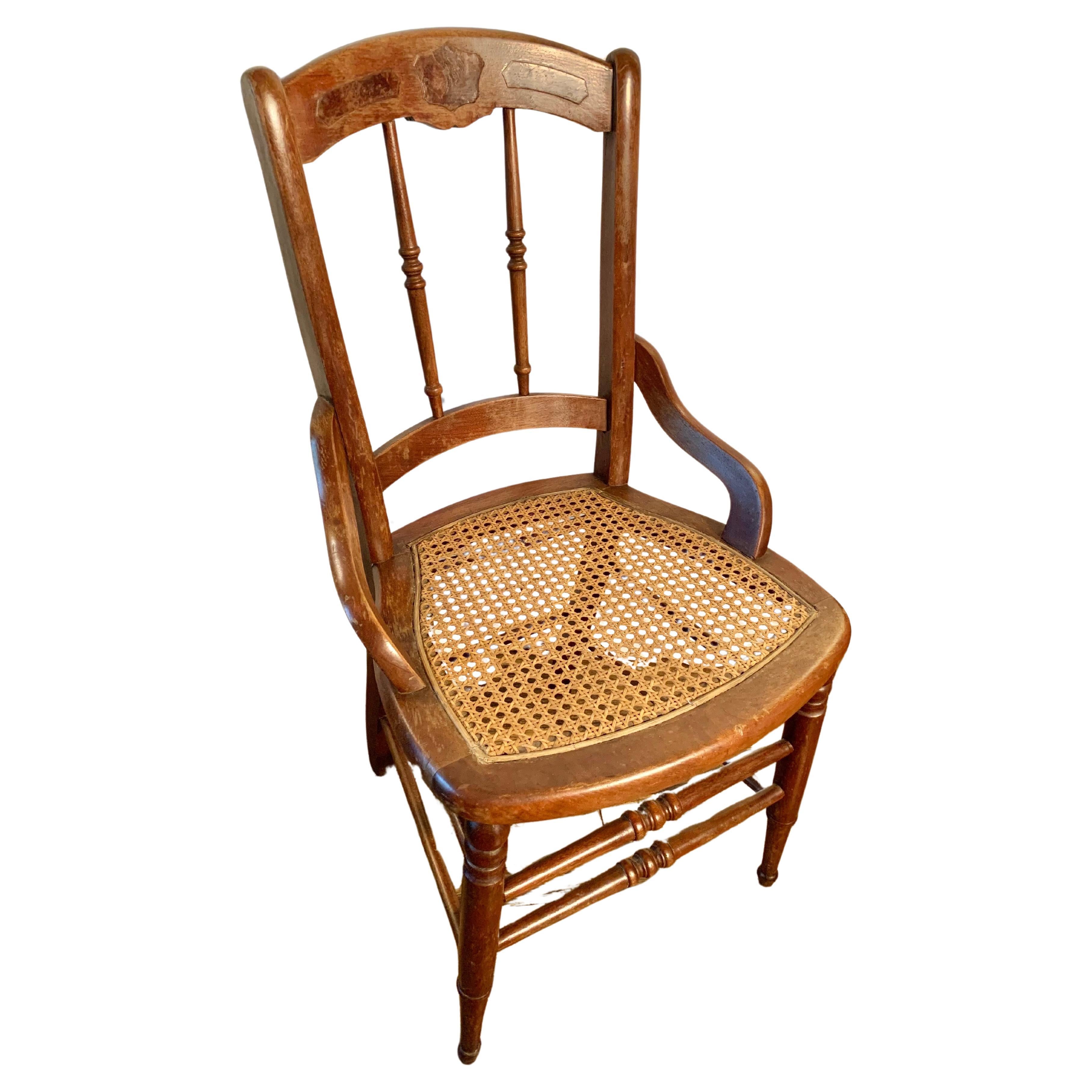 Early 20th Century French Walnut and Cane Seat Chair