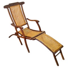 Early 20th Century French Walnut and Cane Steamer Deck Chair