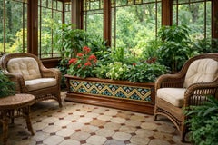 Early 20th century French Walnut and Ceramic Jardiniere, 1900s
