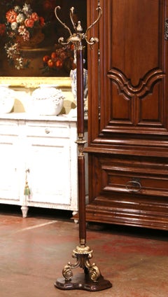 Early 20th Century French Walnut and Gilt Brass Standing Hall Tree