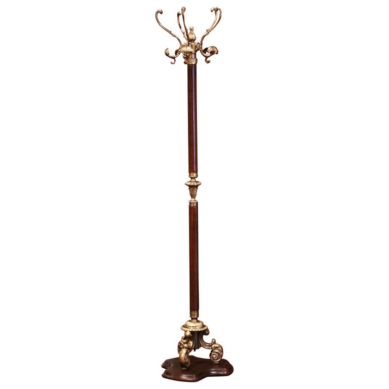 Early 20th Century French Walnut and Gilt Brass Standing Hall Tree For ...
