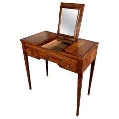 Early 20th Century French Walnut and Kingwood Dressing Table with Hinged Mirror