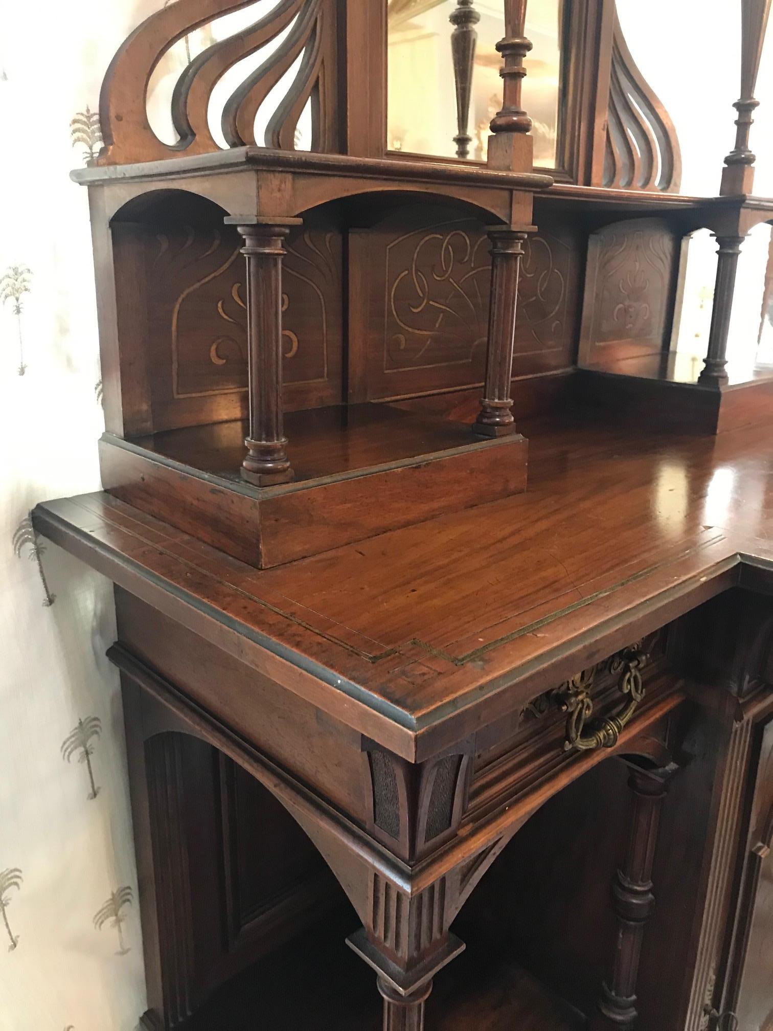 Mirror Early 20th Century French Walnut Art Nouveau Cabinet, 1900s