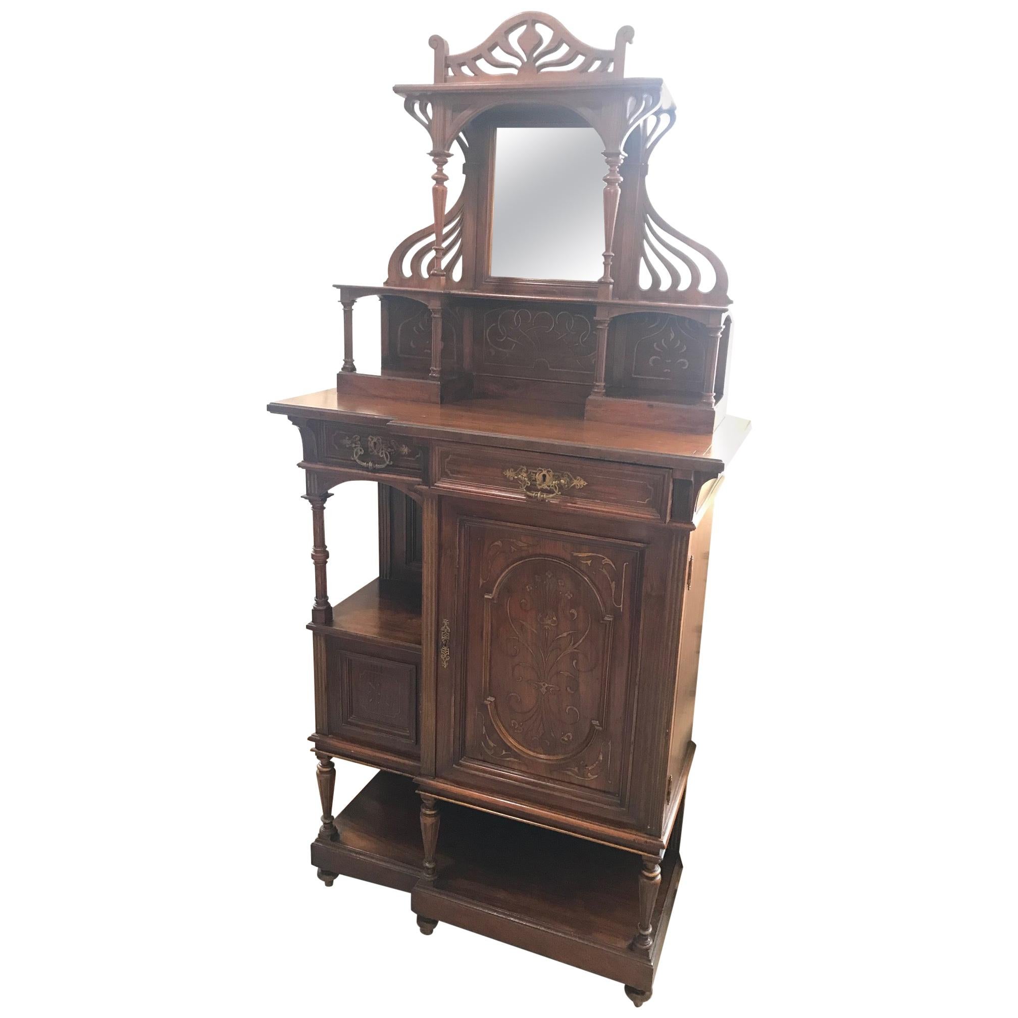 Early 20th Century French Walnut Art Nouveau Cabinet, 1900s