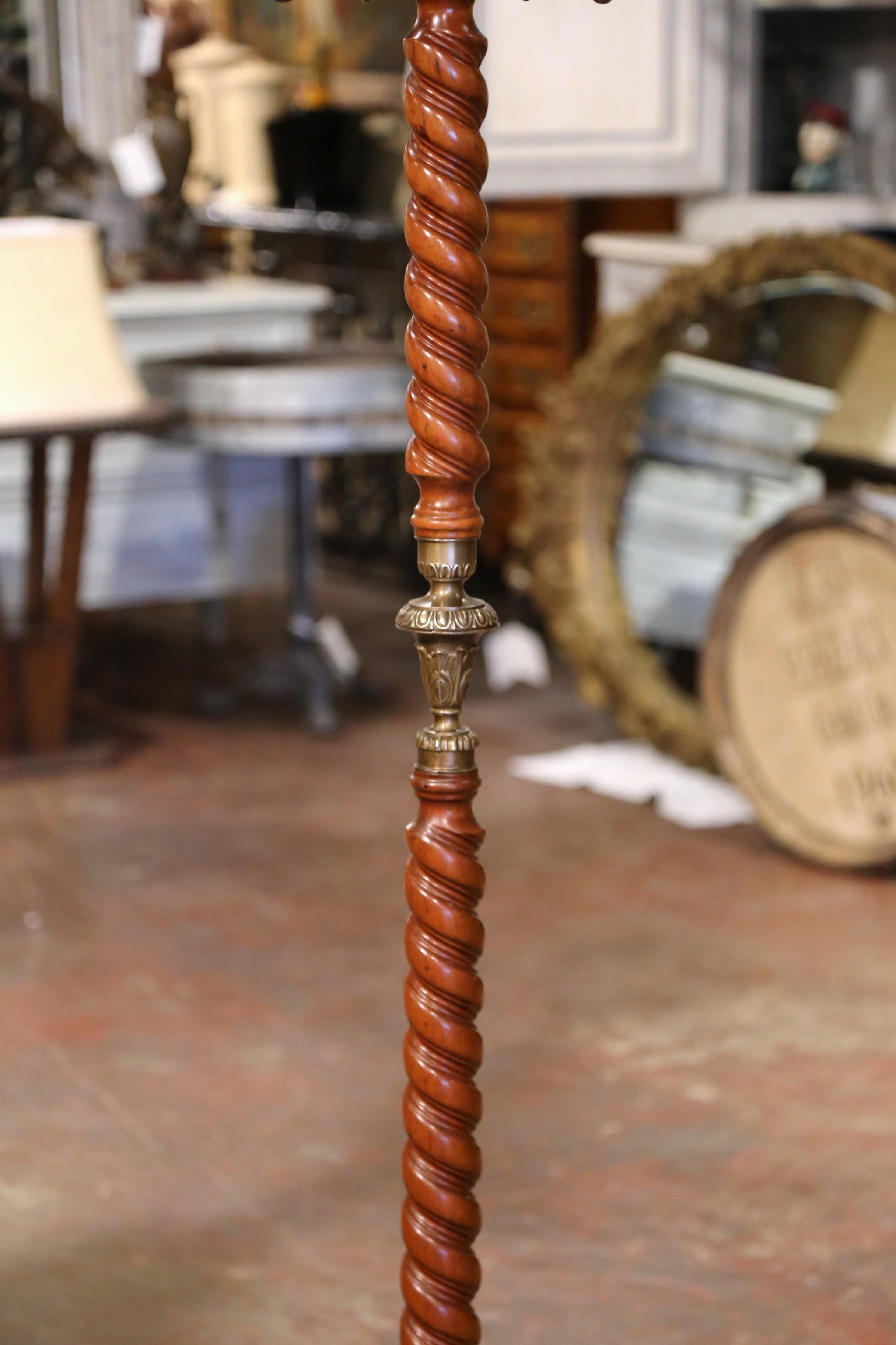 Art Deco Early 20th Century French Walnut Barley Twist and Gilt Brass Standing Hall Tree For Sale