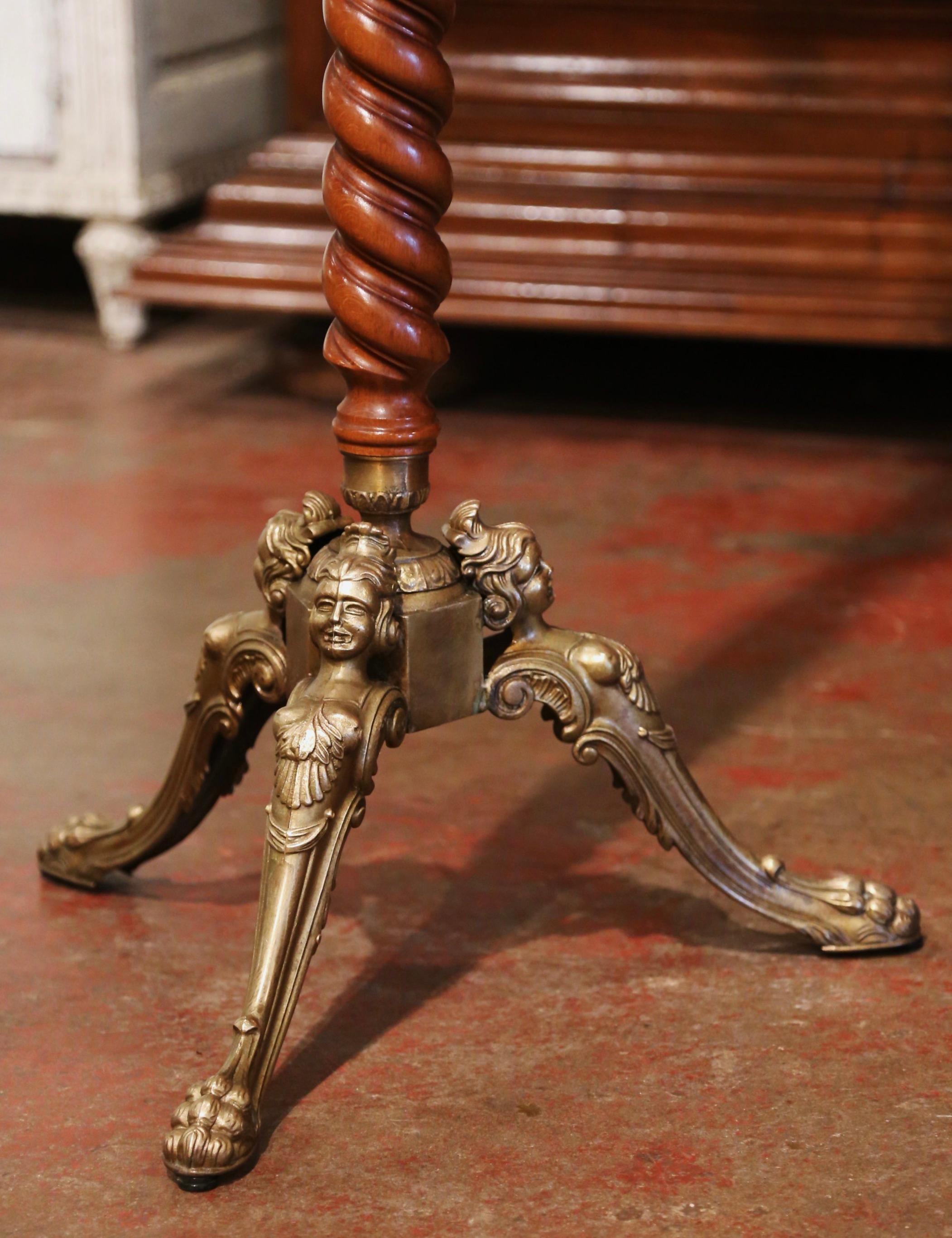 Hand-Carved Early 20th Century French Walnut Barley Twist and Gilt Brass Standing Hall Tree
