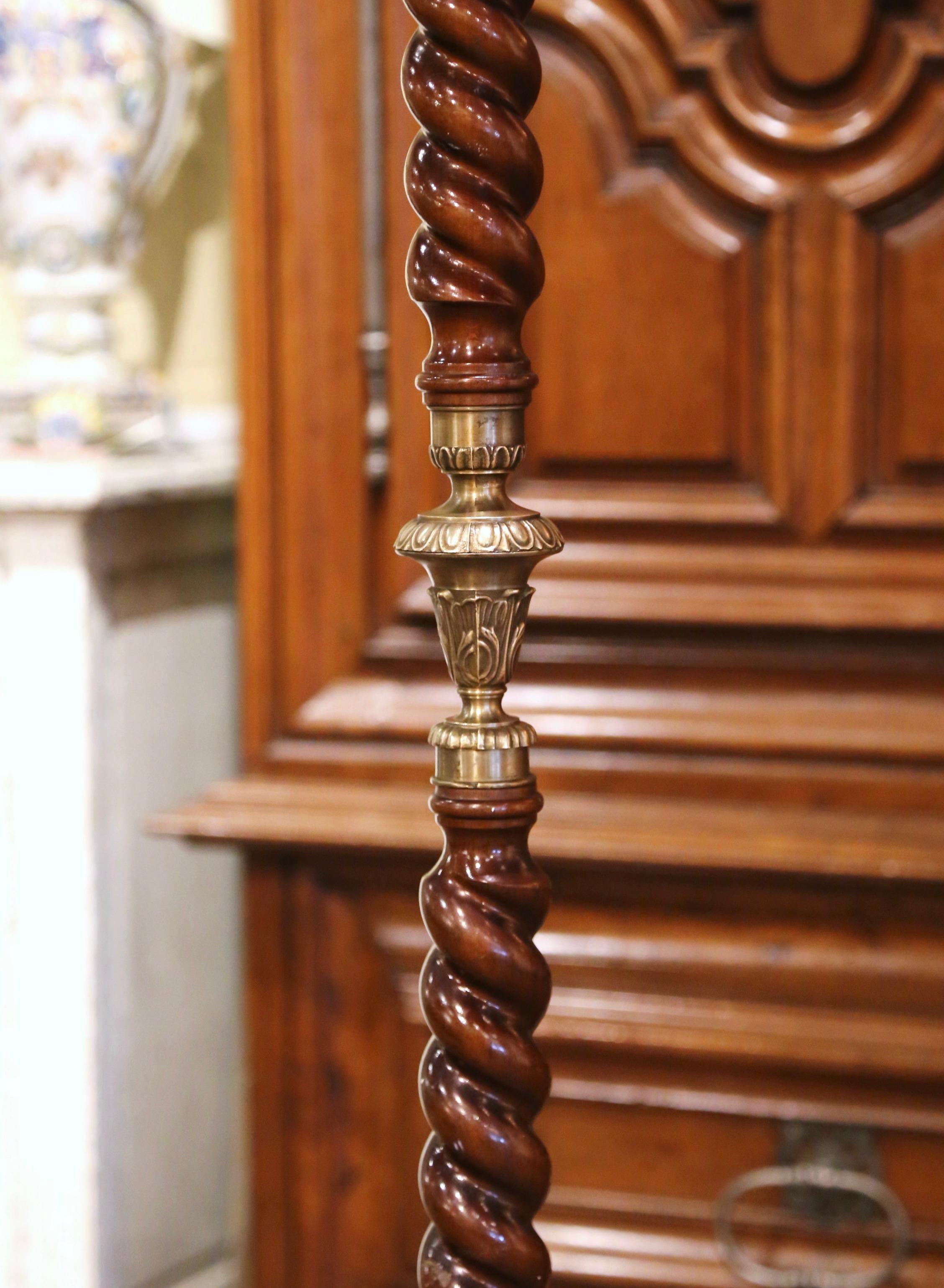 Early 20th Century French Walnut Barley Twist and Gilt Brass Standing Hall Tree 3