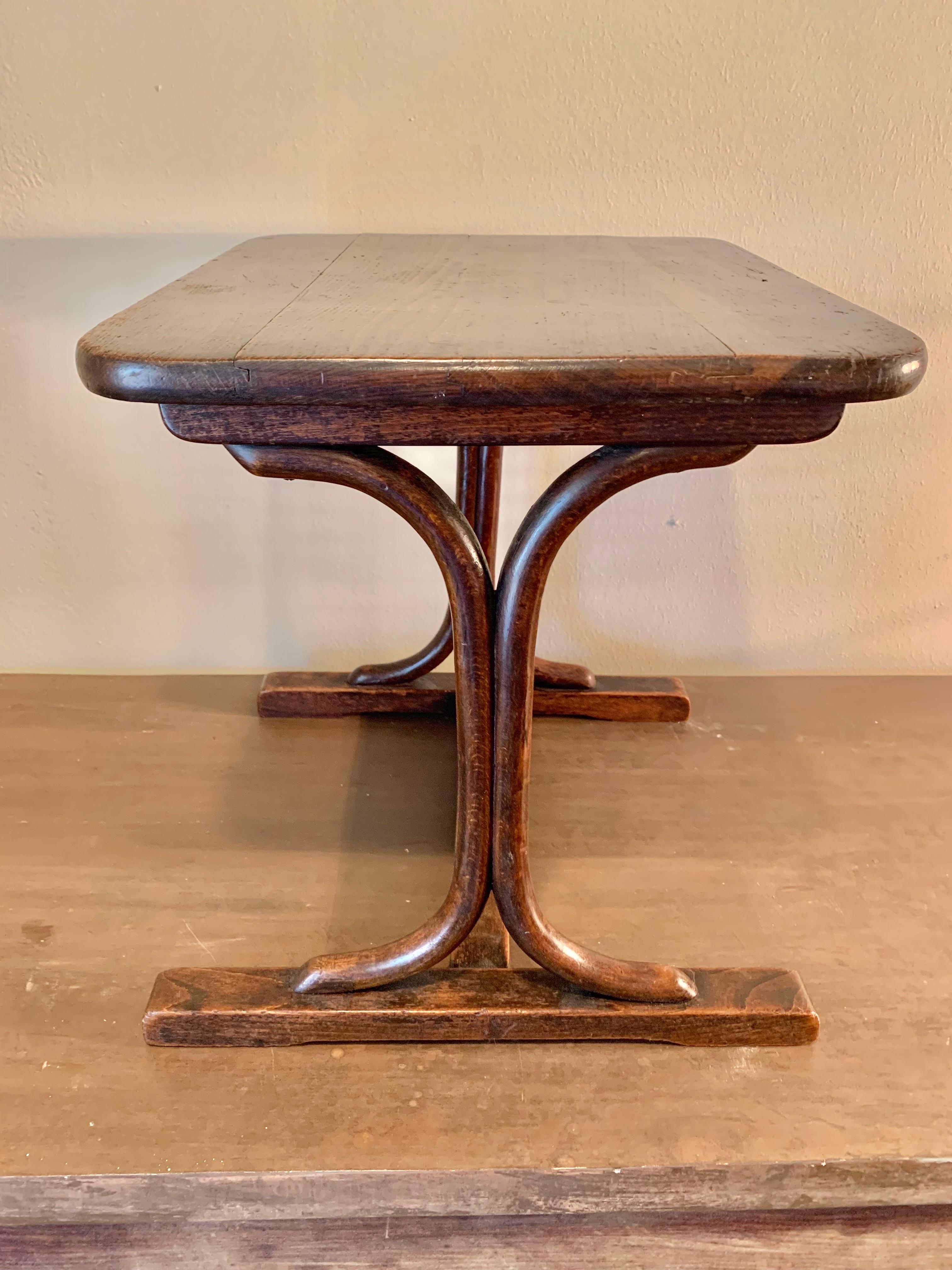Early 20th Century French Walnut Bentwood Trestle Side Table For Sale 3