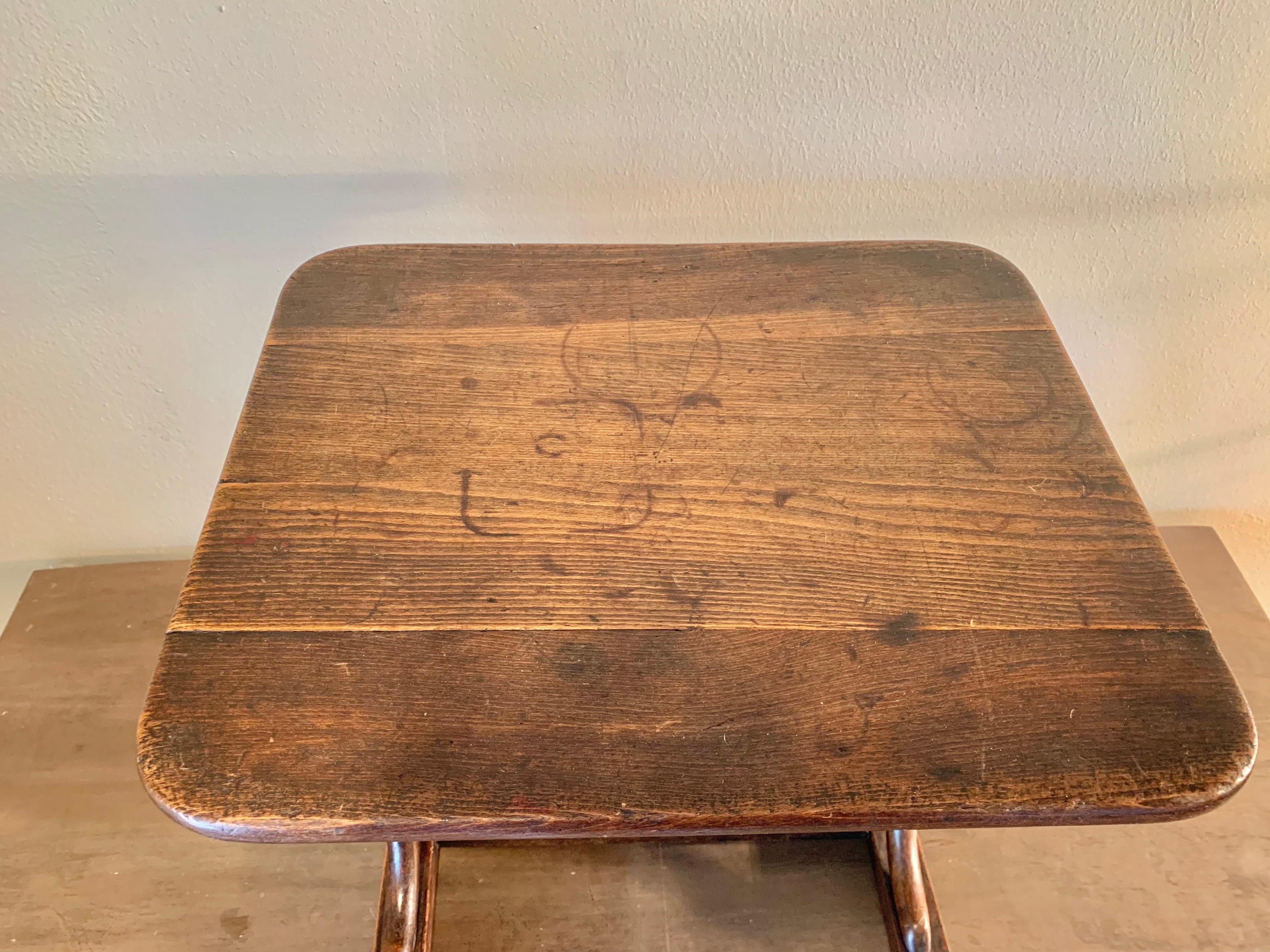 Early 20th Century French Walnut Bentwood Trestle Side Table For Sale 4