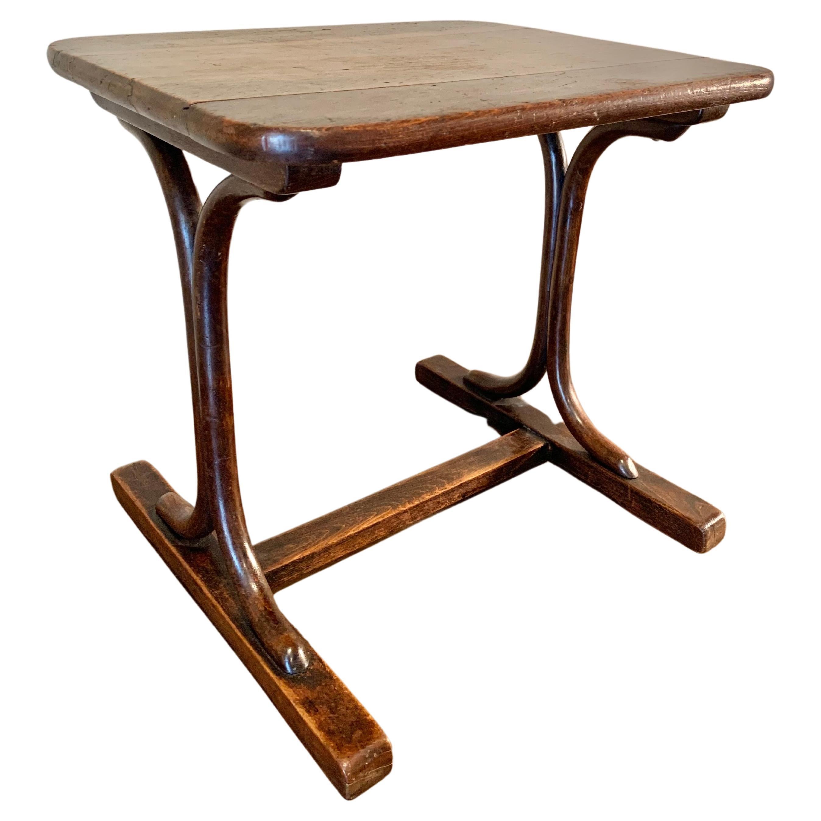 Early 20th Century French Walnut Bentwood Trestle Side Table For Sale