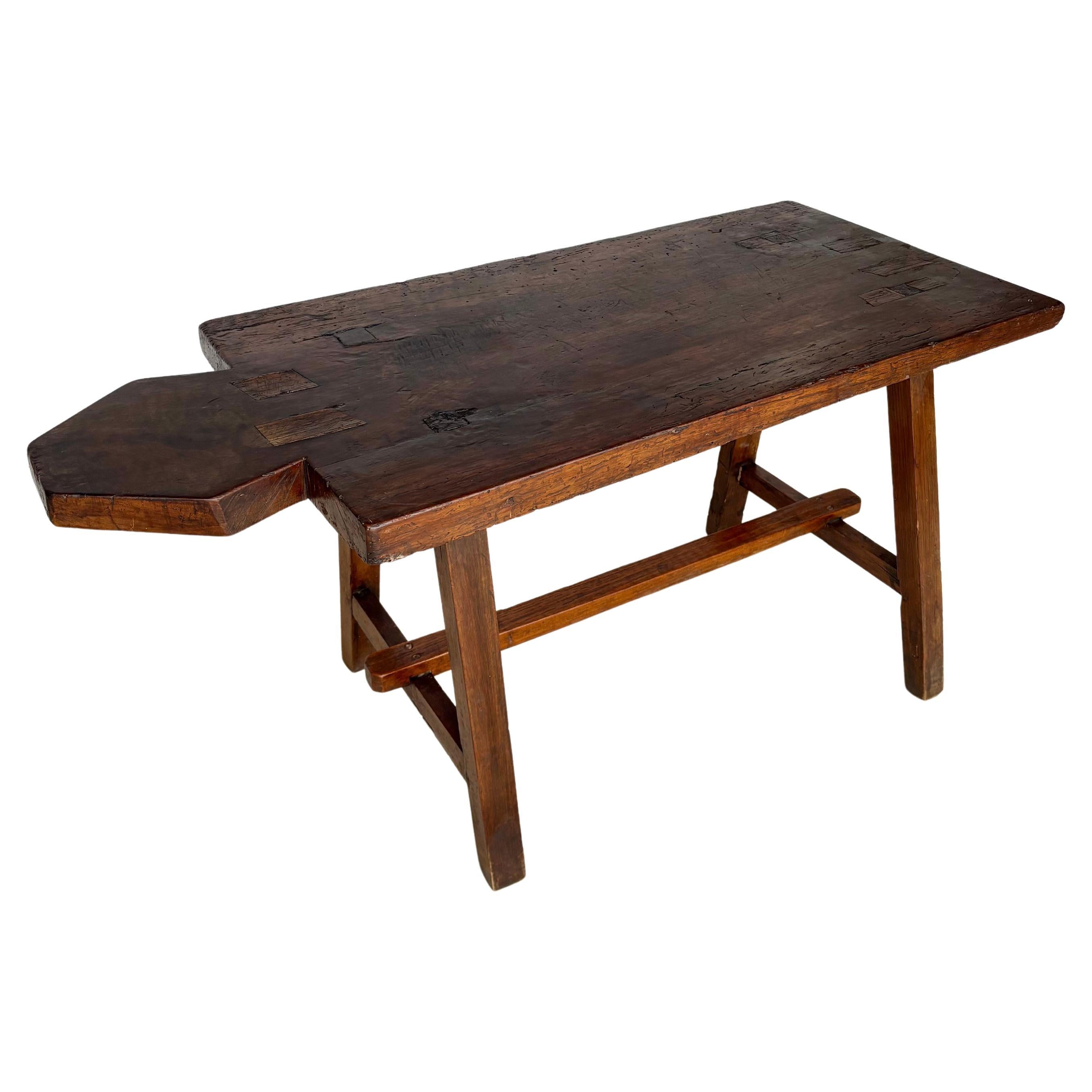 Early 20th Century French Walnut Bread Cutting Board Side Table For Sale