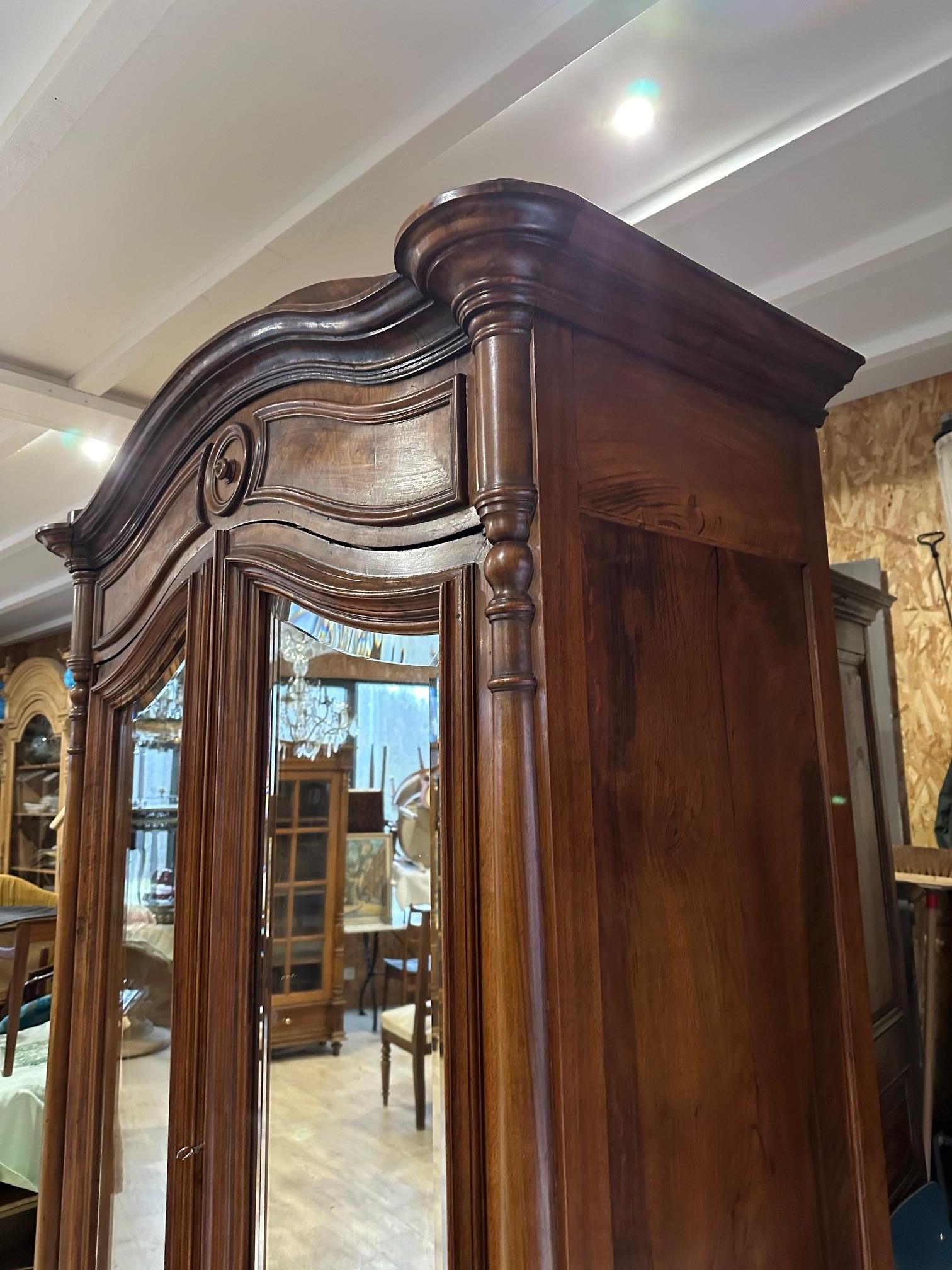 Early 20th century French Walnut Cupboard with Mirror, 1900s For Sale 12