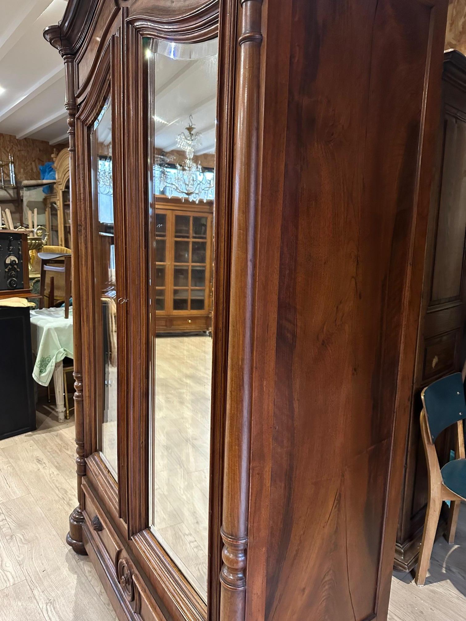 Early 20th century French Walnut Cupboard with Mirror, 1900s For Sale 13