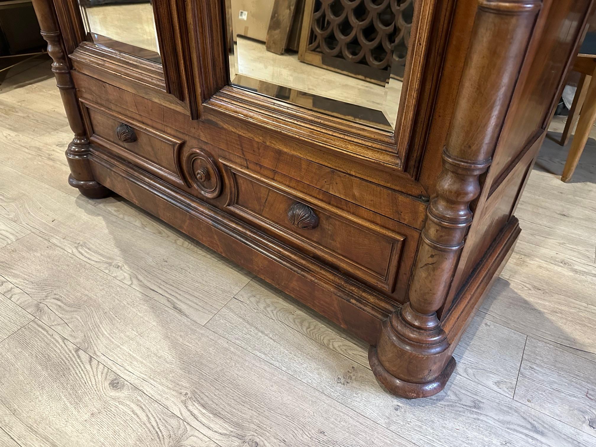 Early 20th century French Walnut Cupboard with Mirror, 1900s For Sale 1