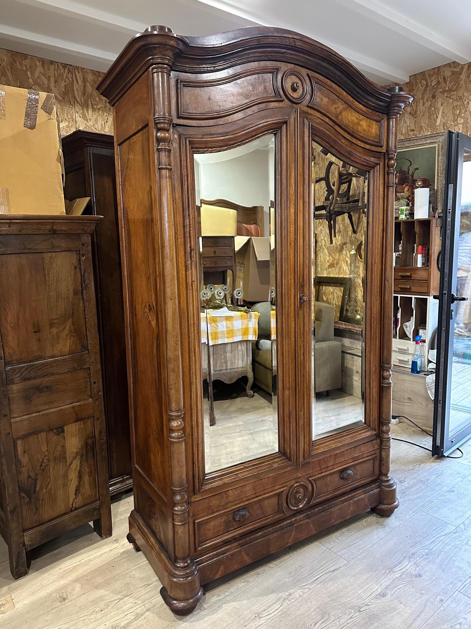 Early 20th century French Walnut Cupboard with Mirror, 1900s For Sale 4