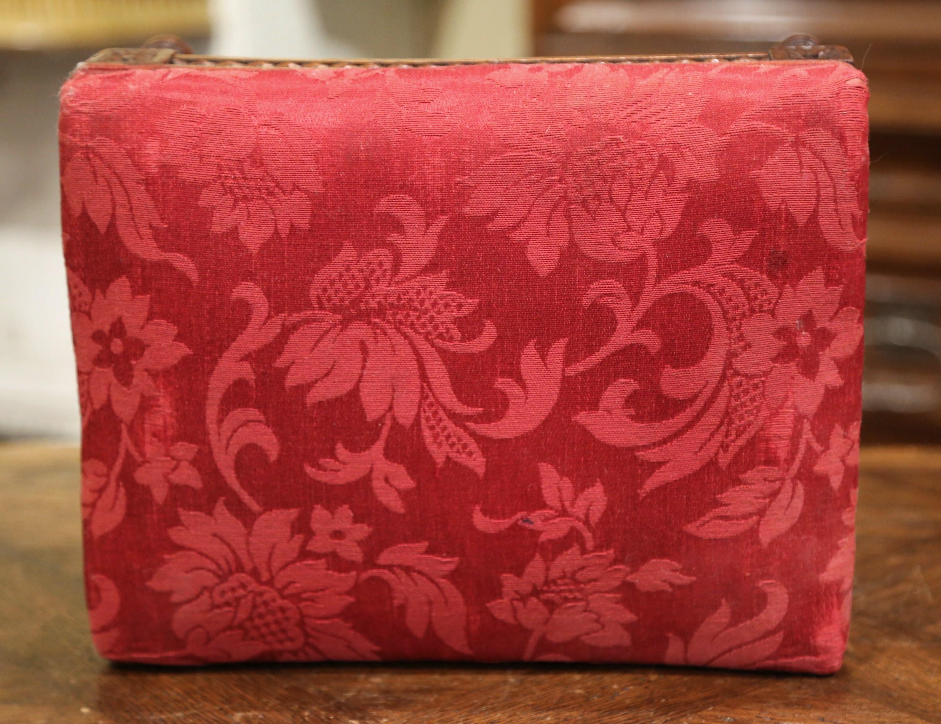 Early 20th Century French Walnut Footstool with Floral Silk Fabric 2