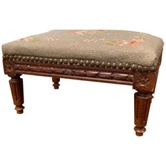 Early 20th Century French Walnut Footstool with Needlepoint Tapestry