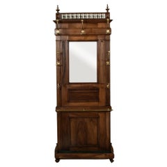Antique Early 20th Century French Walnut Hall Tree with Beveled Glass Mirror