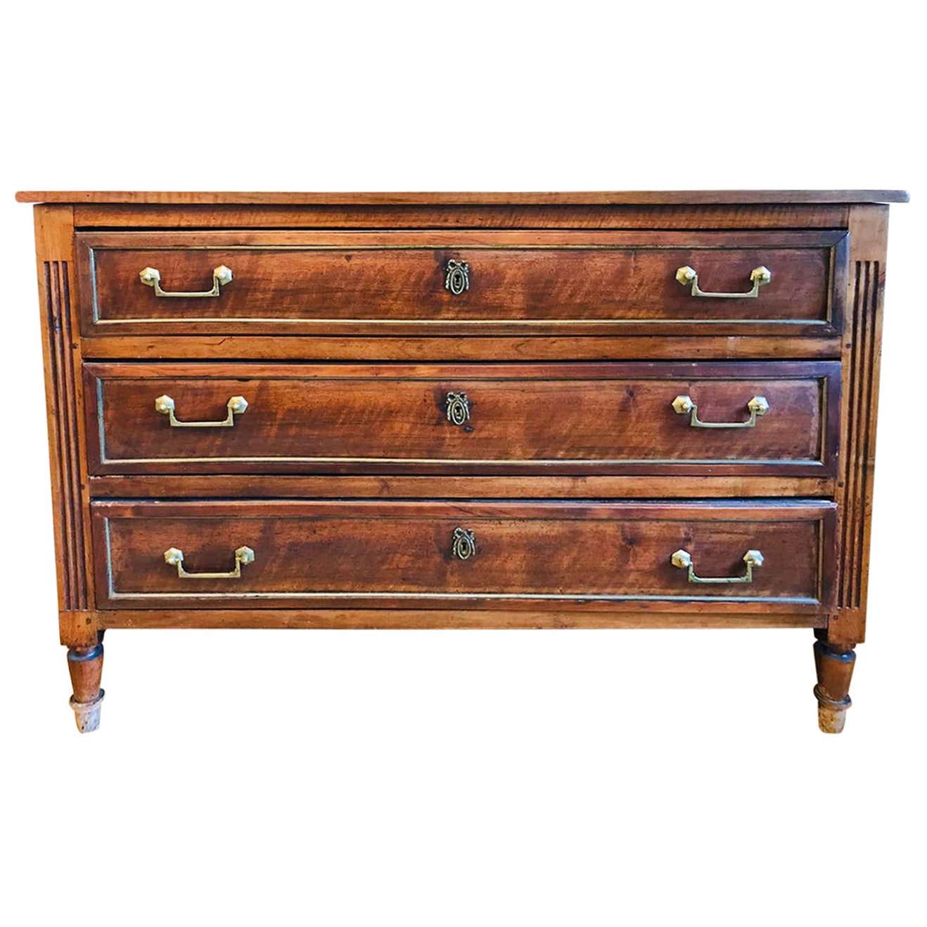 Early 20th Century French Walnut Hand Carved Three-Drawer Commode For ...
