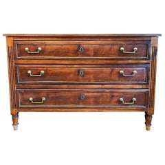 Antique Early 20th Century French Walnut Hand Carved Three-Drawer Commode