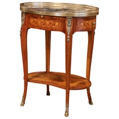 Early 20th Century French Walnut Marquetry and Bronze Gueridon with Marble Top