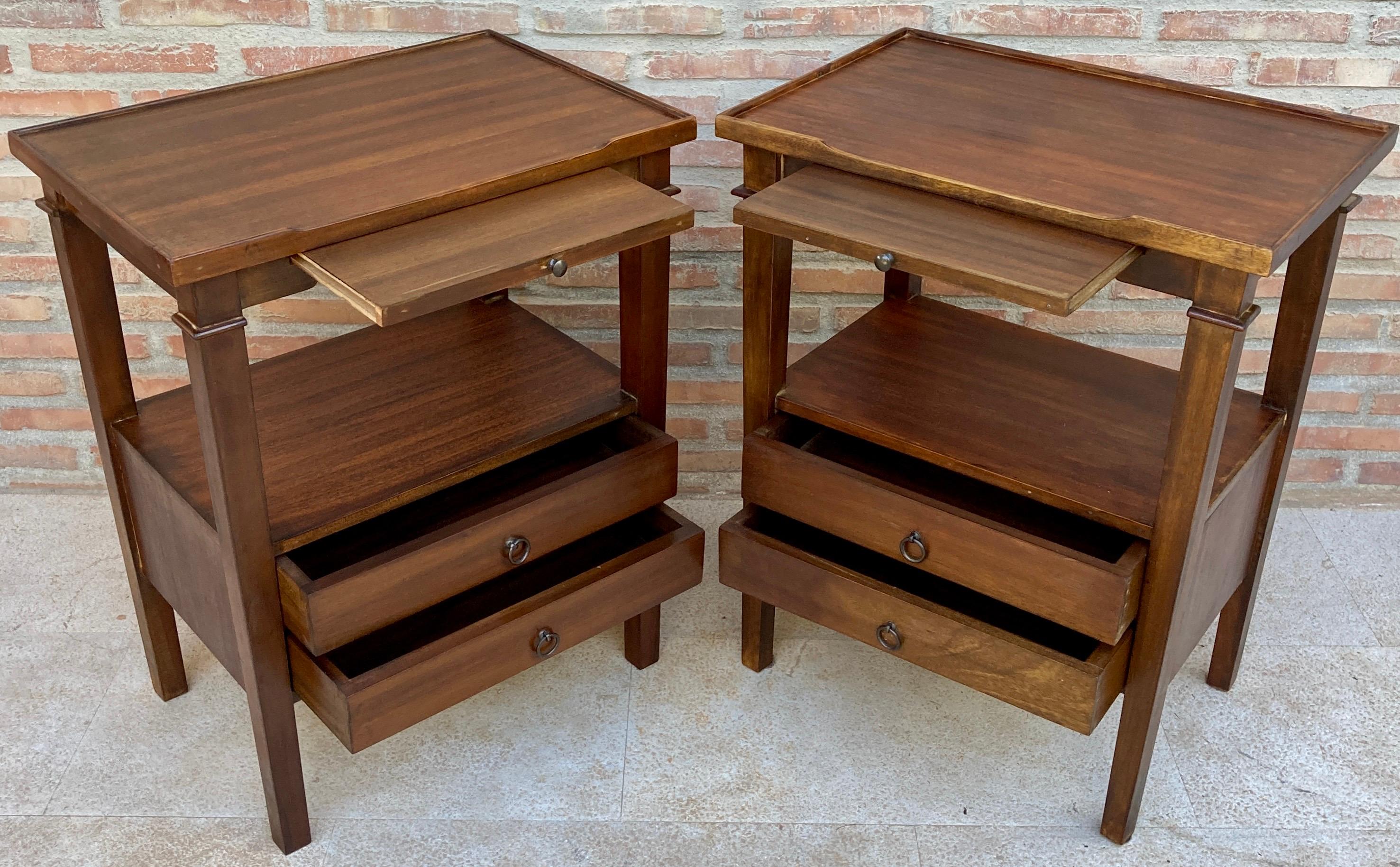 French Provincial Early 20th Century French Walnut Nightstands 1940s Set of 2