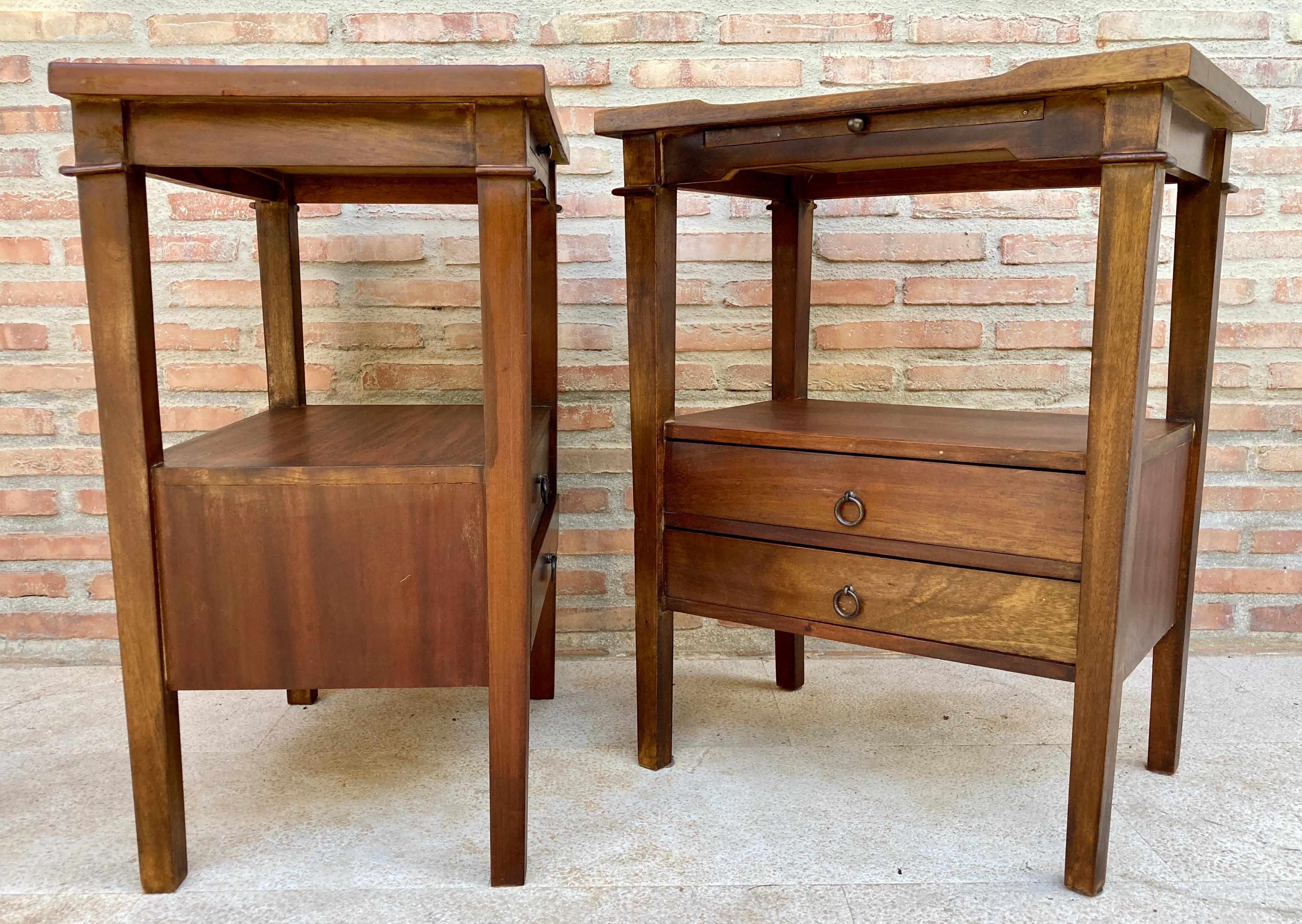 Early 20th Century French Walnut Nightstands 1940s Set of 2 1