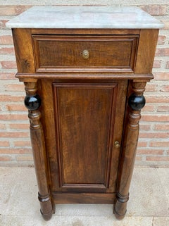 Early 20th Century French Walnut Nightstands with One Drawer and Marble Top