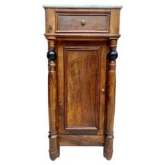 Antique Early 20th Century French Walnut Nightstands with One Drawer and Marble Top