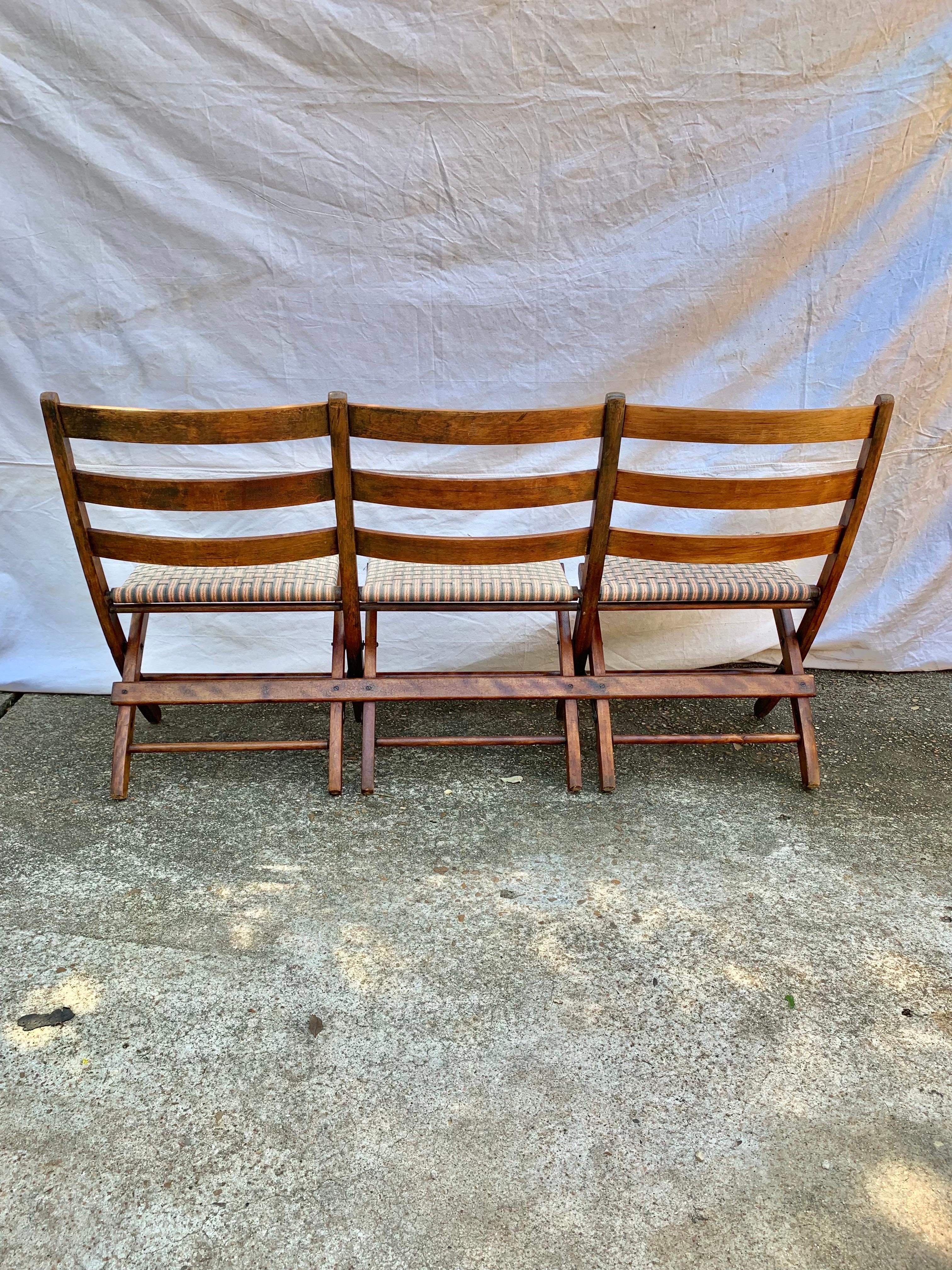 Early 20th Century French Walnut Three Seat Folding Bench For Sale 7