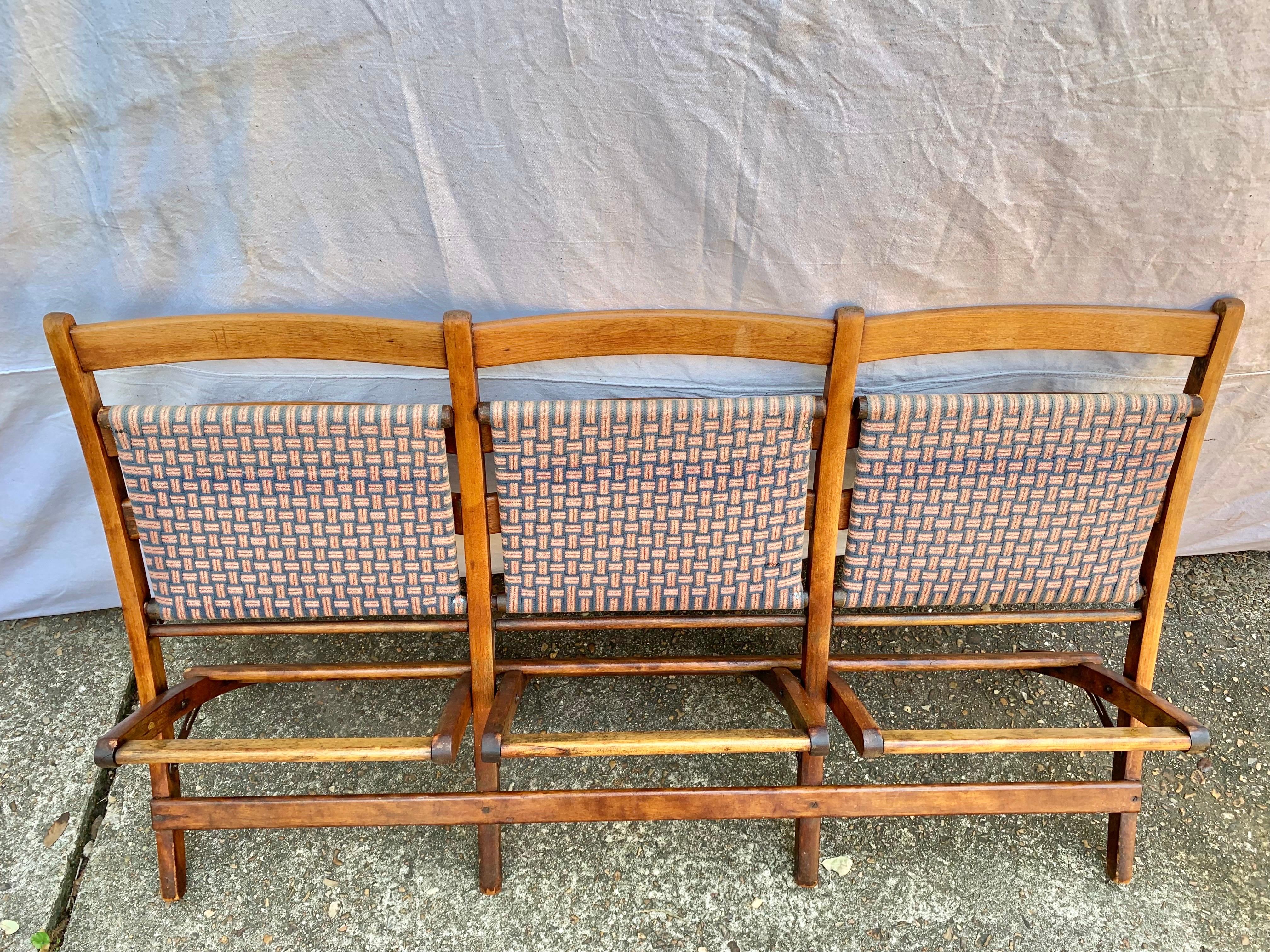 Early 20th Century French Walnut Three Seat Folding Bench For Sale 4