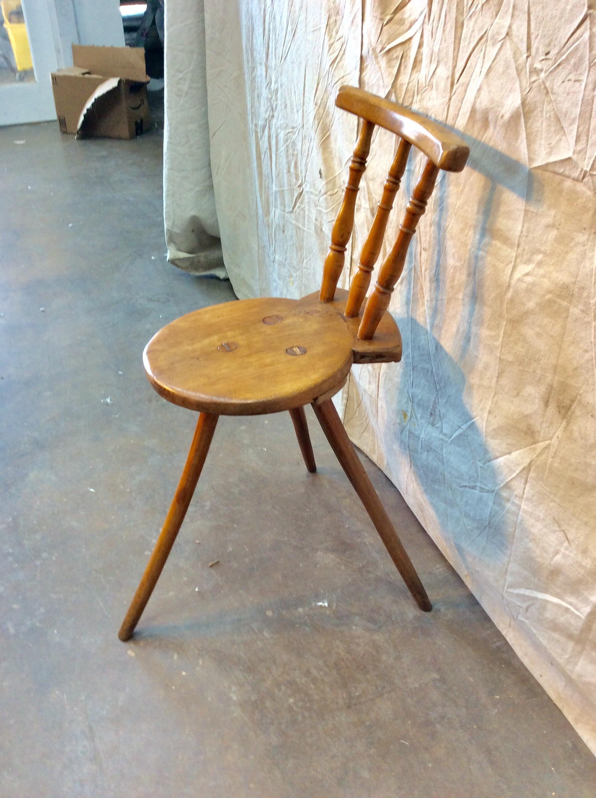 Hand-Crafted Early 20th Century French Walnut Tripod Accent Chair