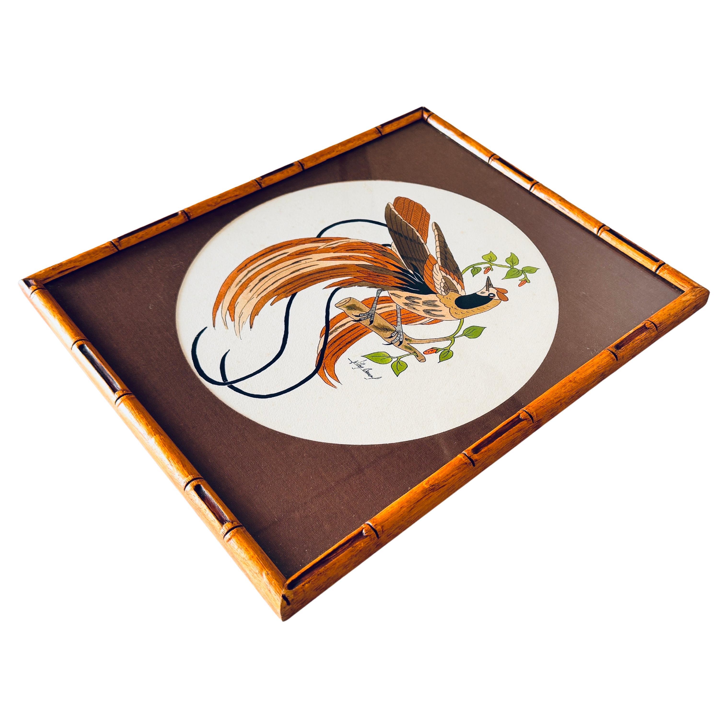 Early 20th-Century French Watercolor of a Bird, Signed, in a Wood Frame In Good Condition For Sale In Auribeau sur Siagne, FR
