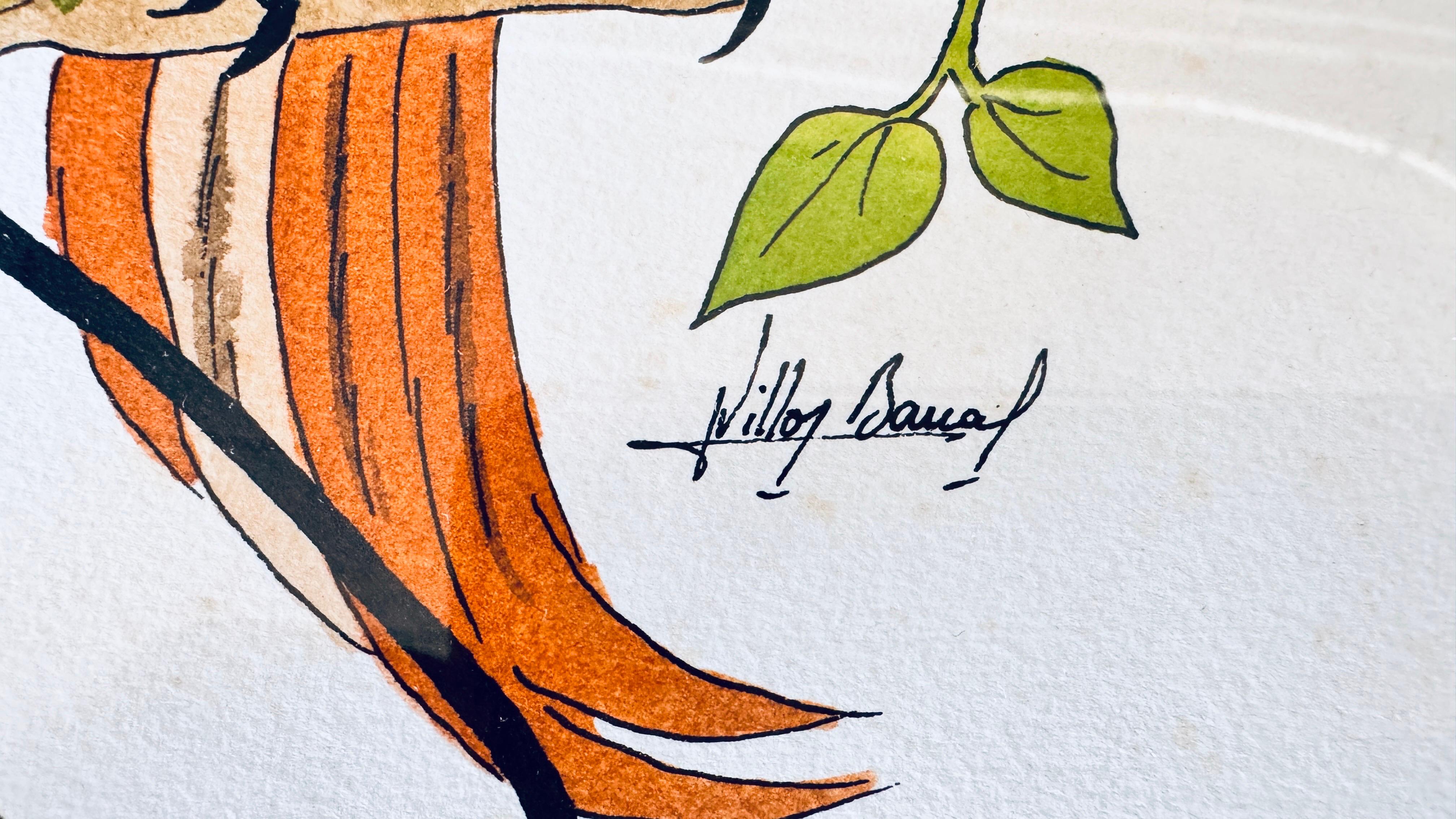 Early 20th-Century French Watercolor of a Bird, Signed, in a Wood Frame For Sale 2