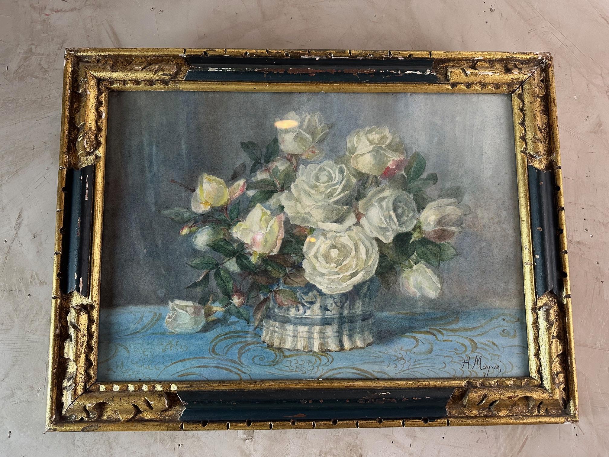 Early 20th century French Watercolor Painting Signed H.Magné, 1925s In Good Condition For Sale In LEGNY, FR