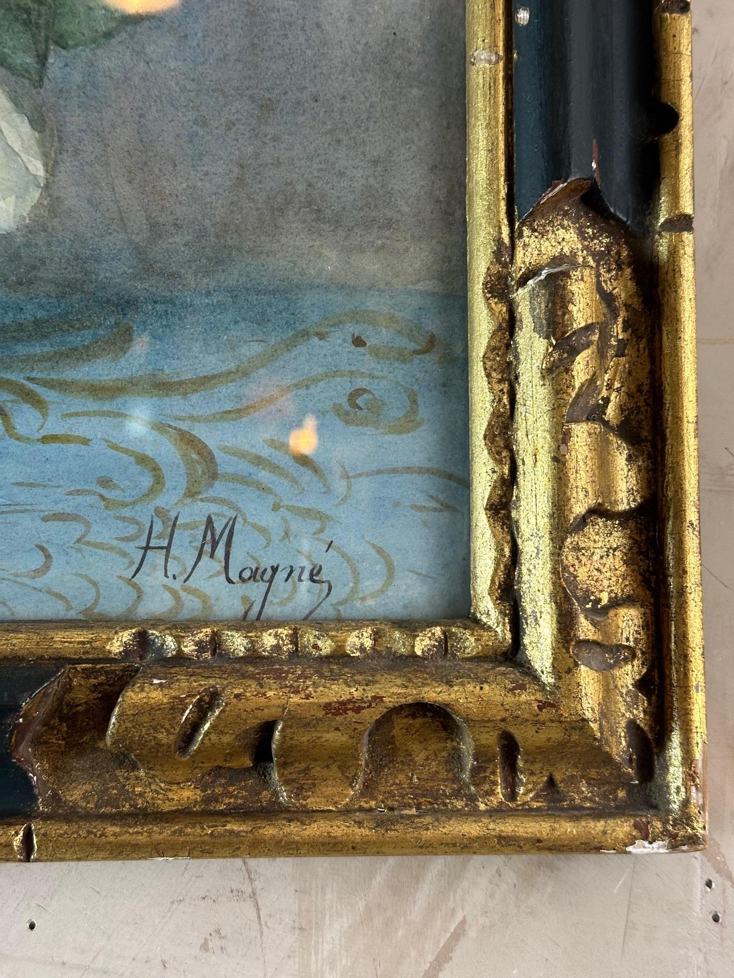 Early 20th Century Early 20th century French Watercolor Painting Signed H.Magné, 1925s For Sale