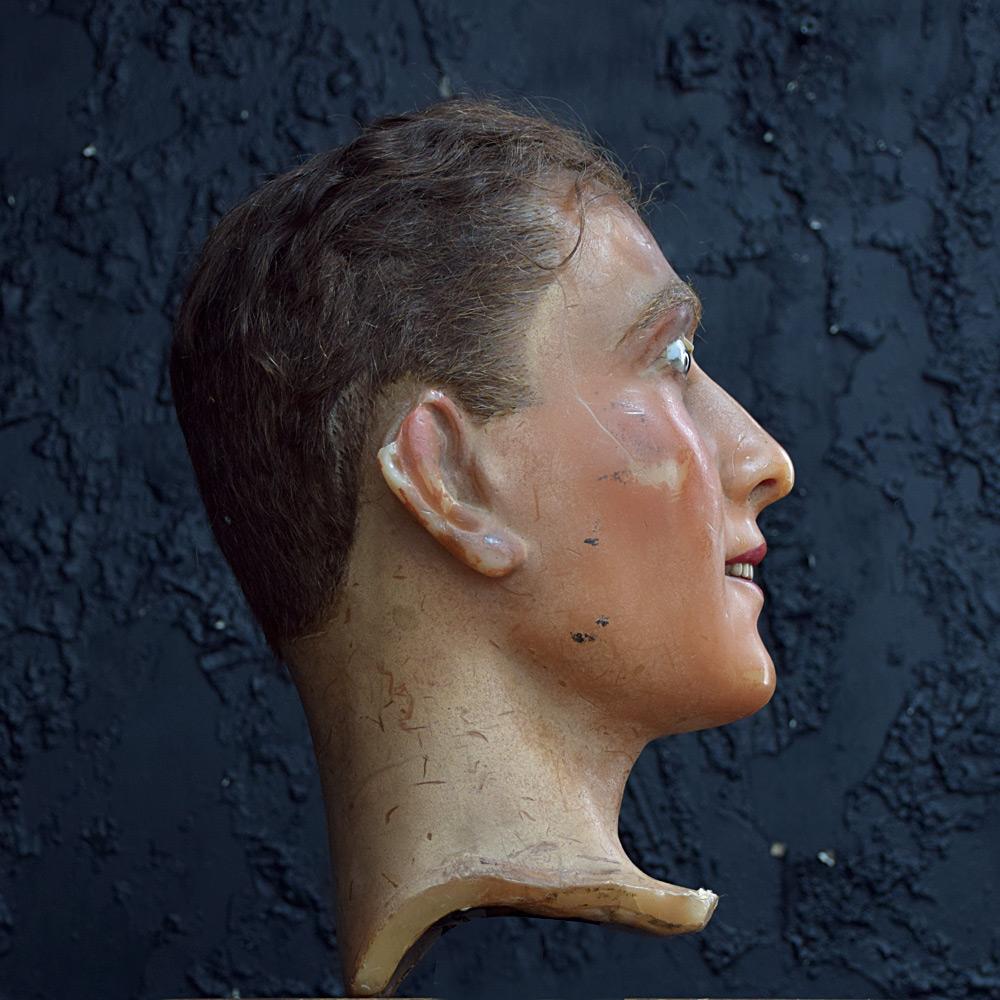 Hand-Carved Early 20th Century French Wax Mannequin Head