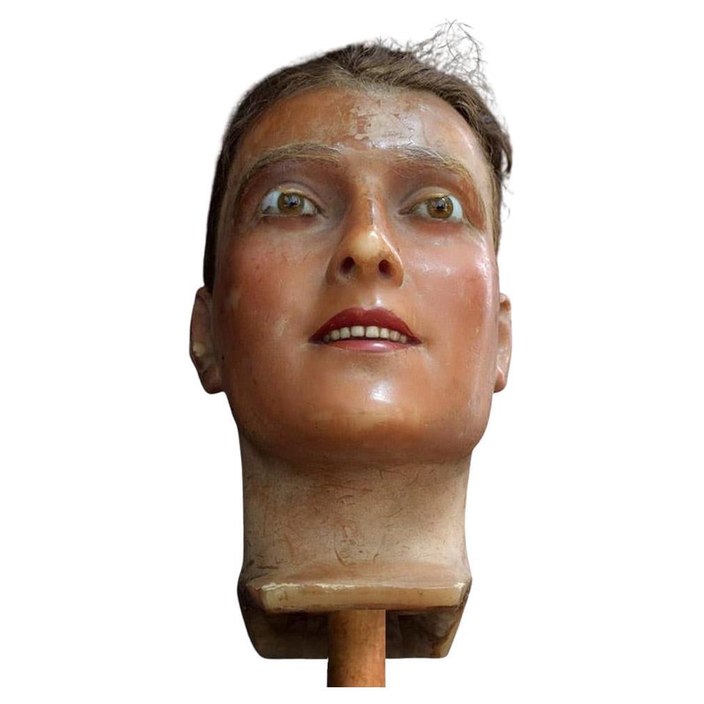 Early 20th Century French Wax Mannequin Head