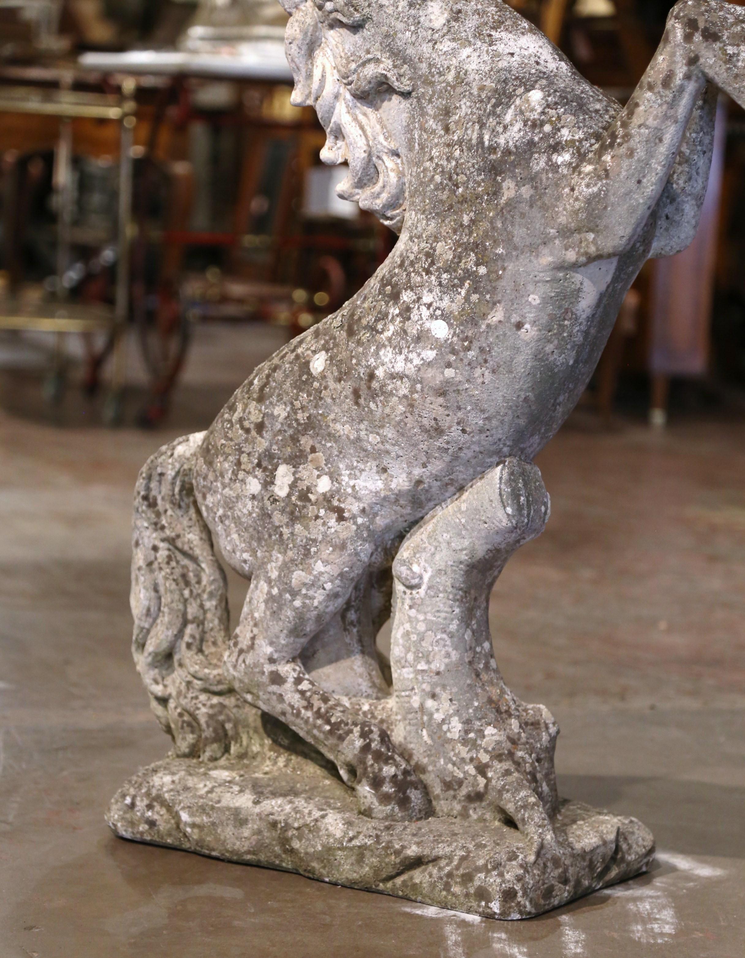 Hand-Crafted Early 20th Century French Weathered Carved Stone Horse Sculpture Garden Statuary