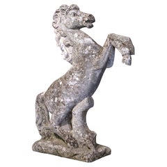 Antique Early 20th Century French Weathered Carved Stone Horse Sculpture Garden Statuary