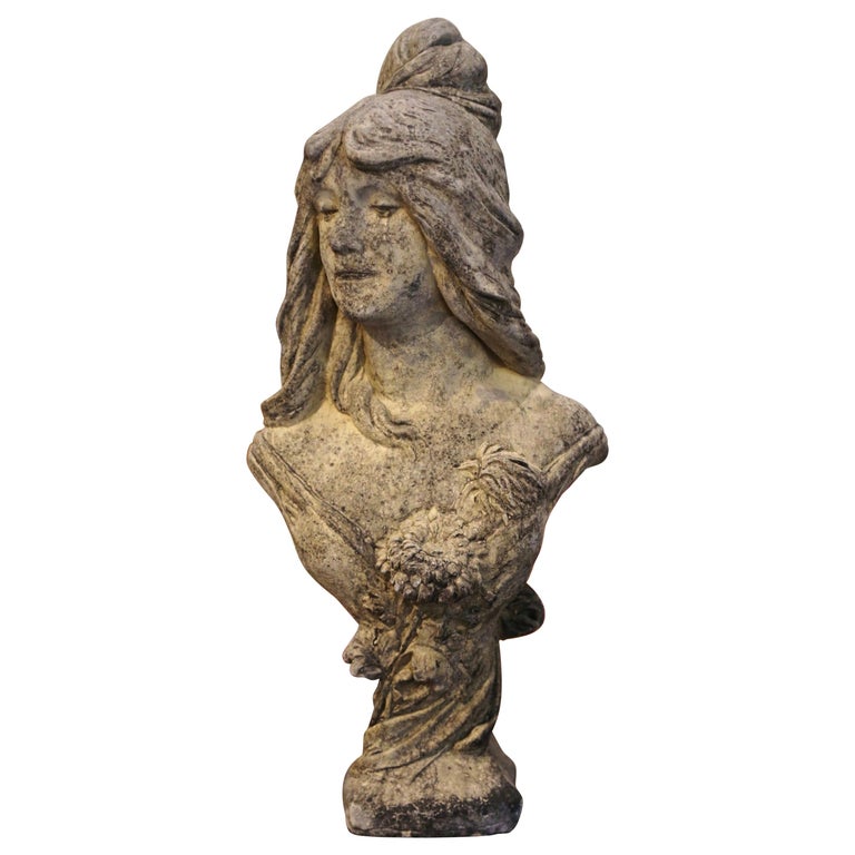 Early 20th Century French Weathered Cast Stone Garden Statuary Female ...