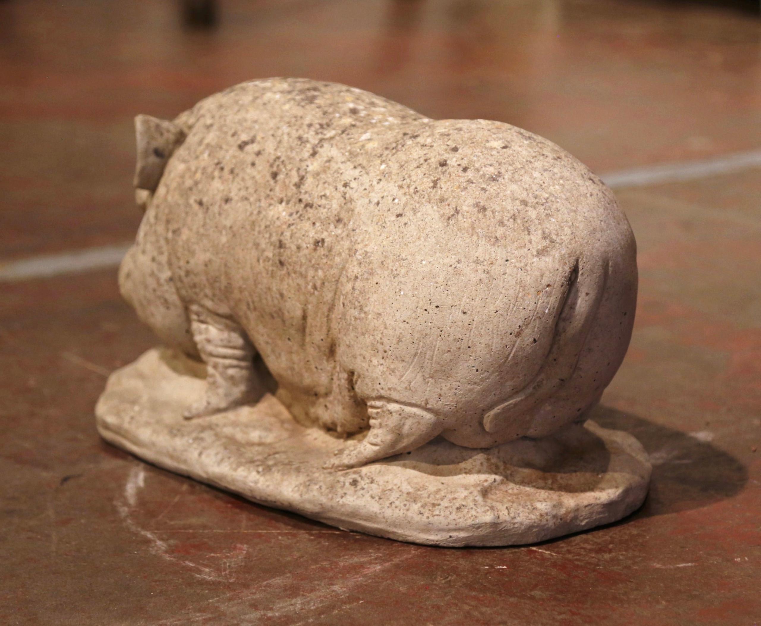 Early 20th Century French Weathered Concrete Garden Pig Sculpture For Sale 1