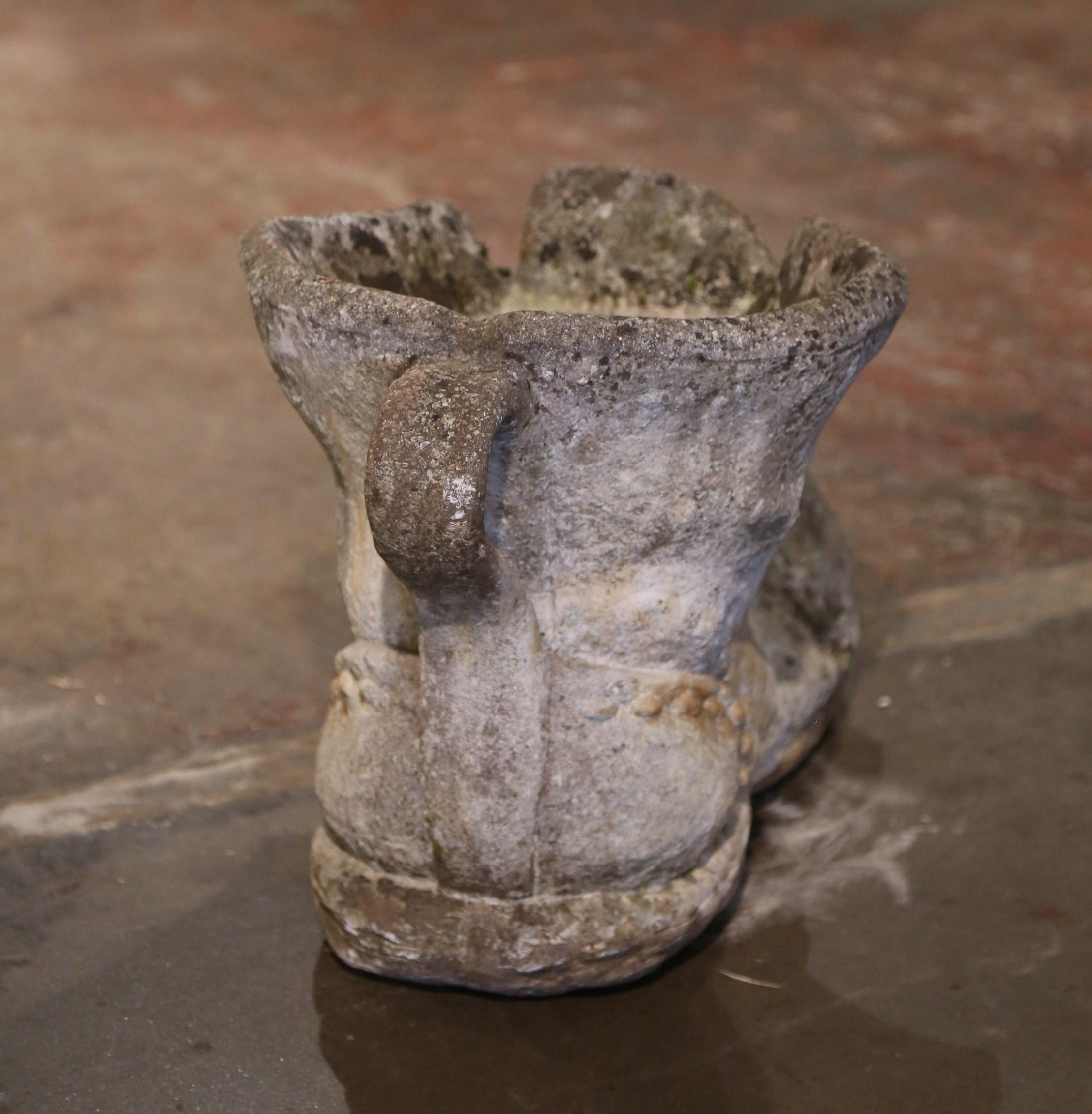 Early 20th Century French Weathered Stone Outdoor Garden Boot Planter Jardinière 4