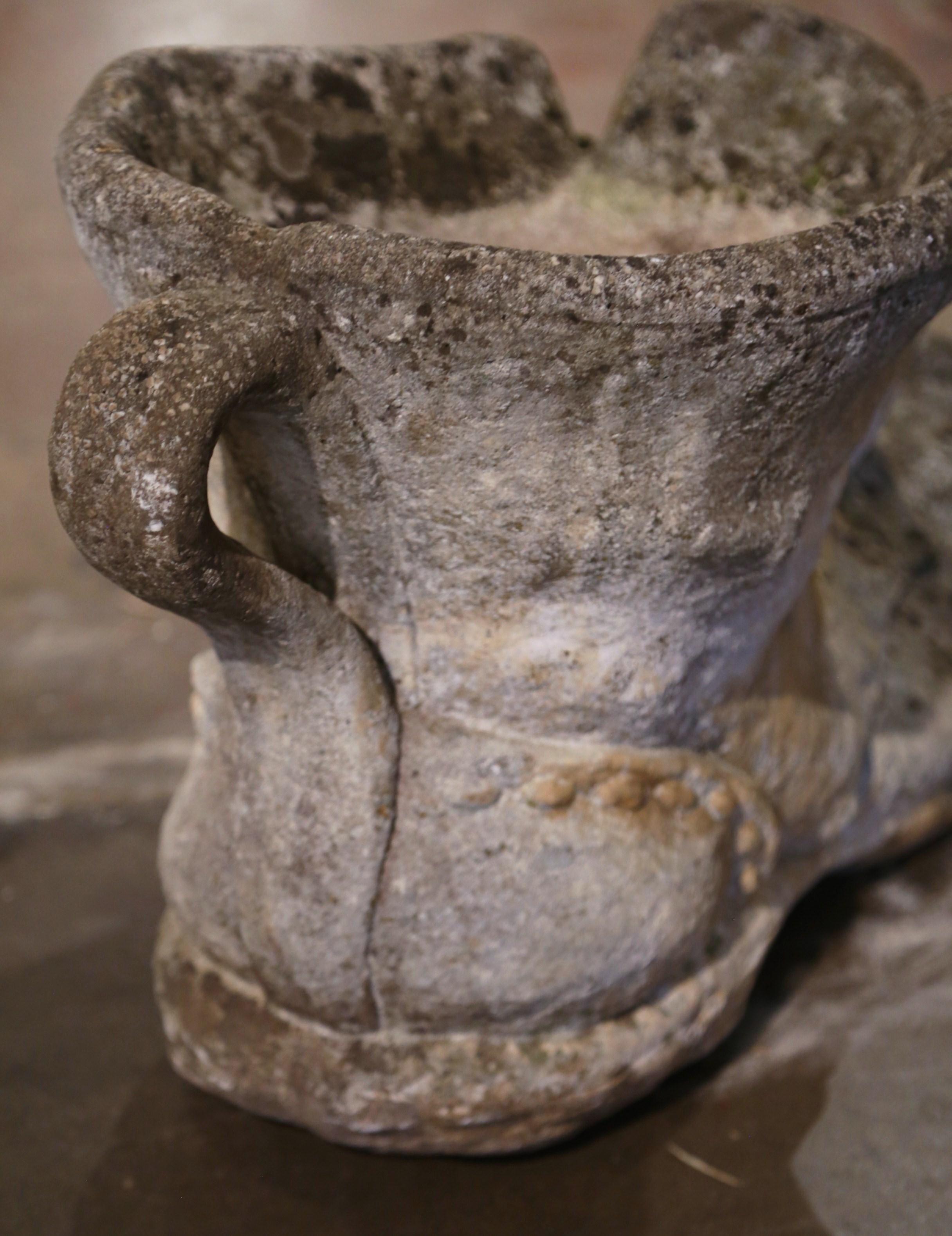 Early 20th Century French Weathered Stone Outdoor Garden Boot Planter Jardinière 5