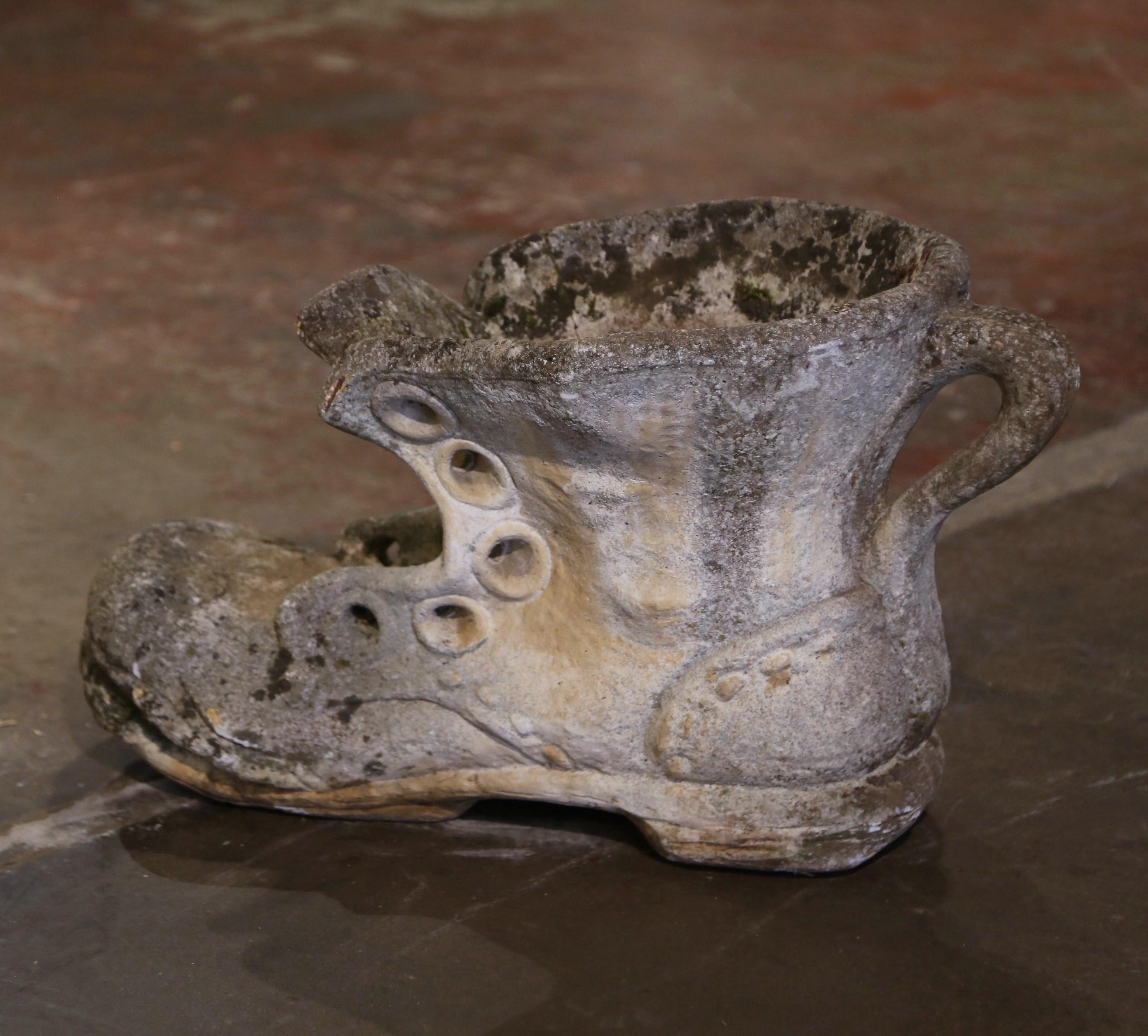 Early 20th Century French Weathered Stone Outdoor Garden Boot Planter Jardinière 3