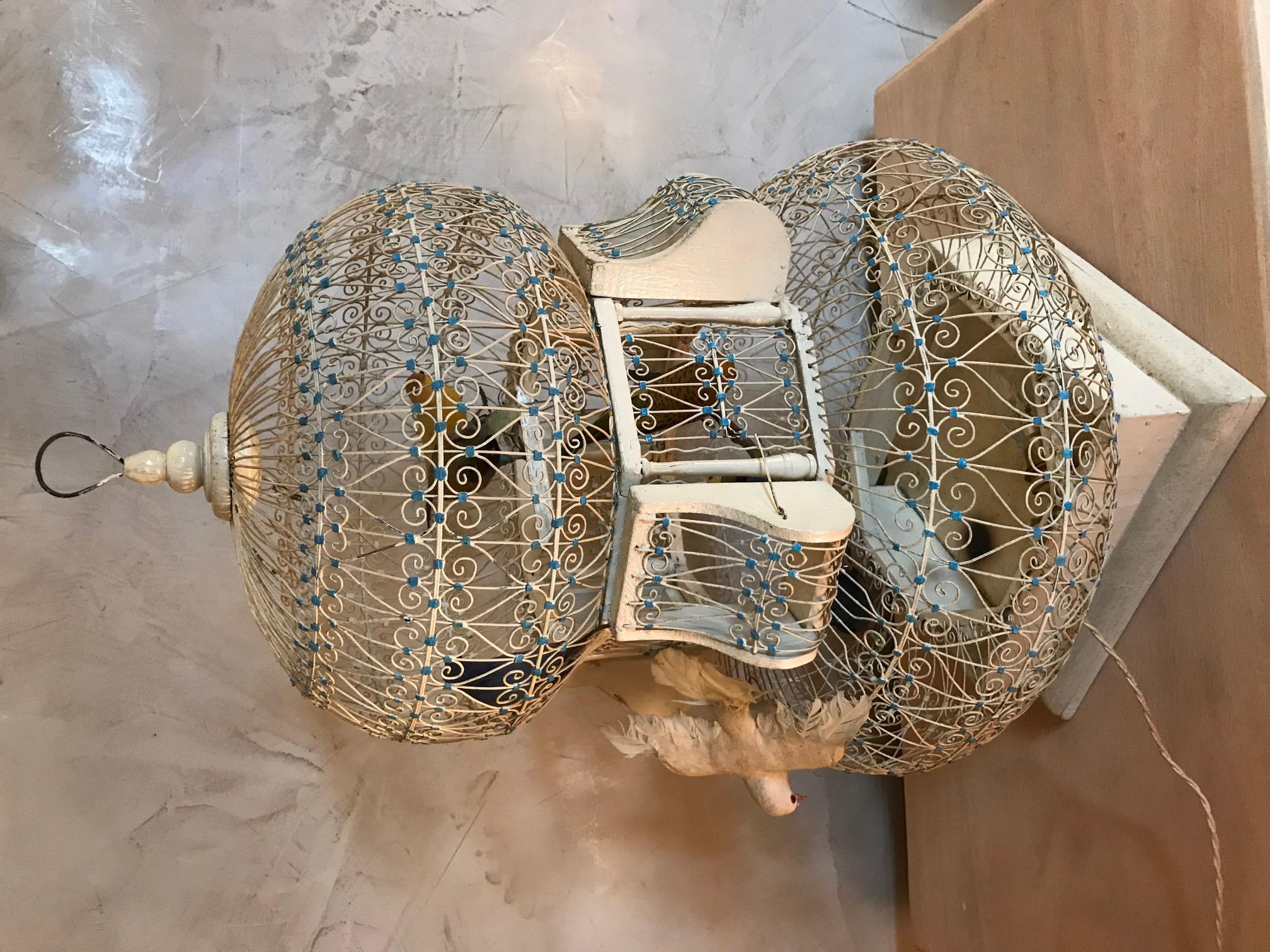 Early 20th Century French White Metal Bird Cage, 1920s In Good Condition In LEGNY, FR